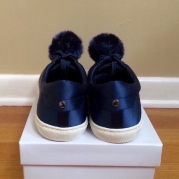 J/SLIDES NYC Cash Satin Faux Fur Pom Pom Sneakers - Picture 7 of 8